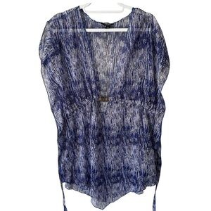 Jessica Blue and White Sheer Swimsuit Coverup Blouse Women’s M